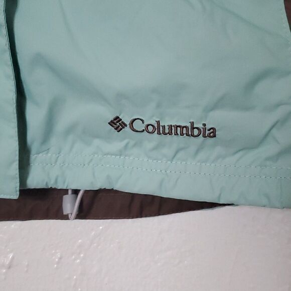 Columbia Packable Rain Jacket in Mint & Brown Size M - Picture 2 of 15